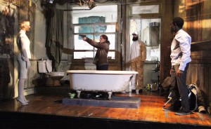 Joanne Tucker, Hani Furstenberg, Matt Pilieci, and Vladimir Versailles in Rattlestick's production of THROUGH THE YELLOW HOUSE, written and directed by Adam Rapp Sarah Taylor Ellis’ Stage and Cinema review of Rattlestick’s Through the Yellow Hour in NYC