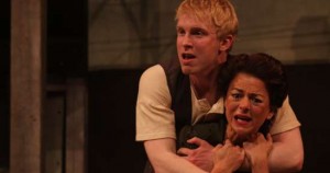 Michael Benz as Hamlet and Miranda Foster as Gertrude in the London-based Shakespeare's Globe Theatre troupe's production of HAMLET. (Photo credit - Jeff Malet) Paul Birchall's Stage and Cinema review of the Globe's HAMLET on US Tour